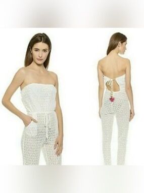 6 Shore Rd. Women’s Strapless Lace Jumpsuit in Ivory beach cover-up.